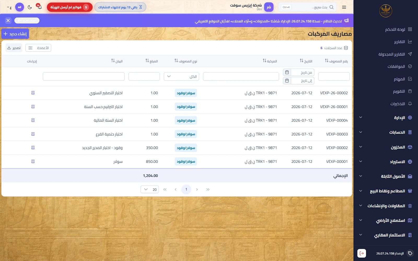 مصاريف المركبات