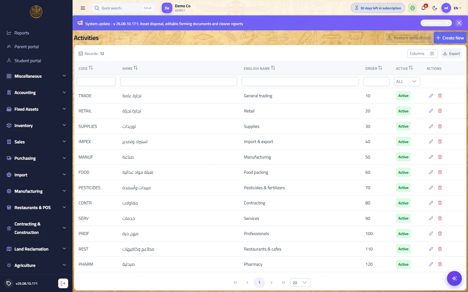 Client activities (lookup)